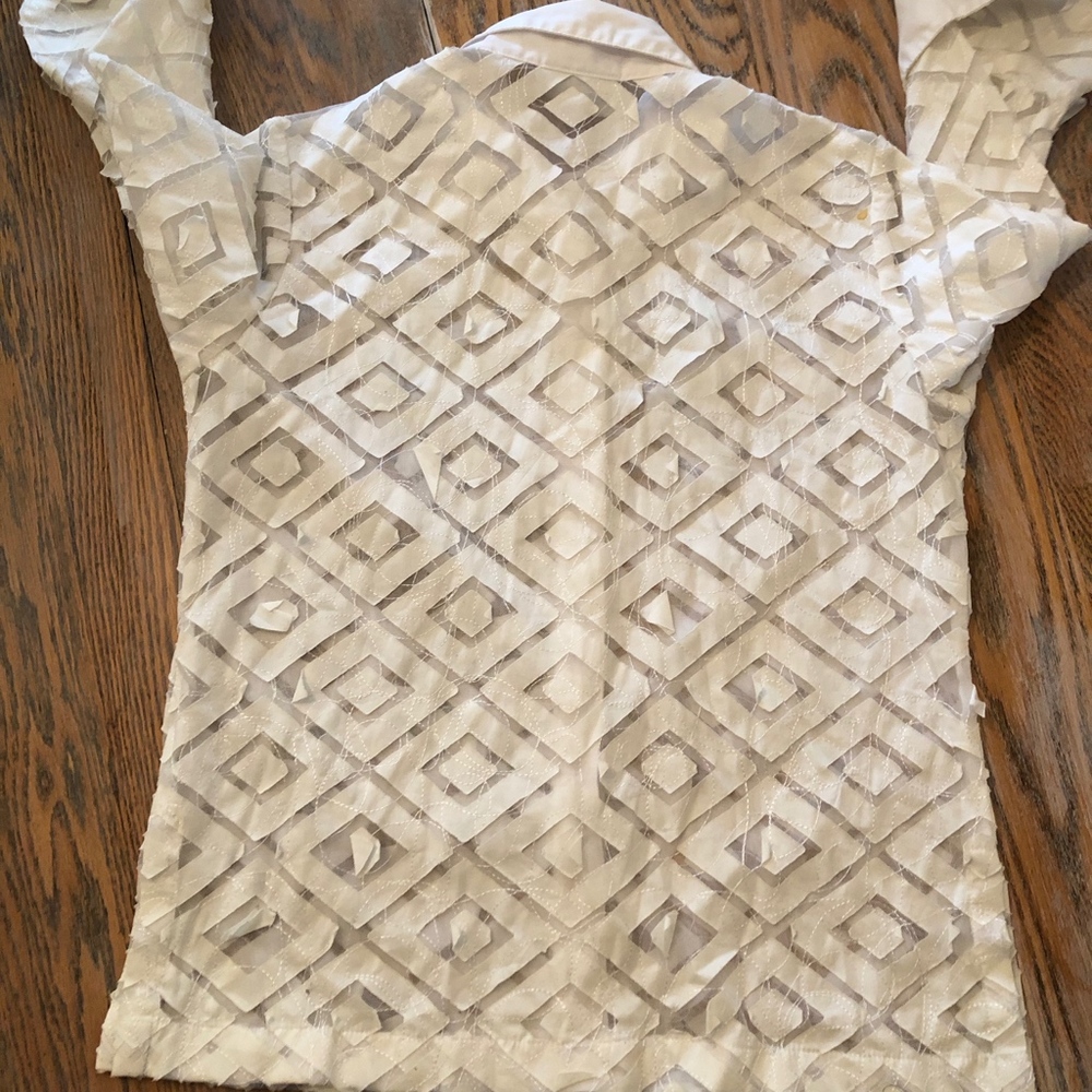 Robert Kitchen White Sheer Patch Blouse - image 3